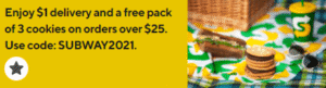 DEAL: Subway - 3 Free Cookies with $25 Spend + $1 Delivery via DoorDash (until 9 May 2021) 5