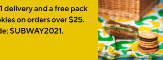 DEAL: Subway - 3 Free Cookies with $25 Spend + $1 Delivery via DoorDash (until 9 May 2021) 7 DEAL: Subway - 3 Free Cookies with $25 Spend + $1 Delivery via DoorDash (until 9 May 2021) 7