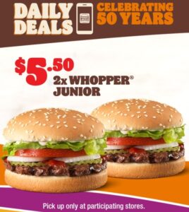 DEAL: Hungry Jack's - 2 Whopper Juniors for $5.50 via App (7 May 2021) 29 DEAL: Hungry Jack's - 2 Whopper Juniors for $5.50 via App (7 May 2021) 1