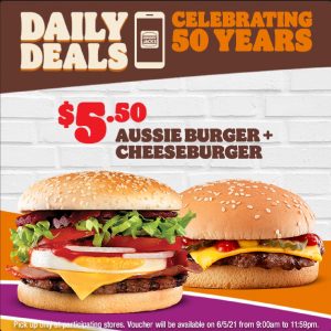 DEAL: Hungry Jack's - $5.50 Aussie Burger + Cheeseburger via App (6 May 2021) 3