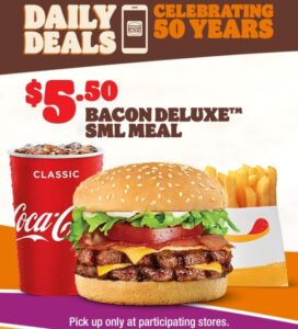 DEAL: Hungry Jack's - $5.50 Bacon Deluxe Small Meal via App (3 May 2021) 29 DEAL: Hungry Jack's - $5.50 Bacon Deluxe Small Meal via App (3 May 2021) 1
