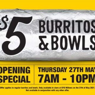 DEAL: Guzman Y Gomez Willows QLD - $5 Burrito or Burrito Bowl (27 May 2021) 5