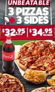 DEAL: Pizza Hut - 3 Large Pizzas + 3 Sides $34.95 Delivered/$32.95 Pickup, Free Lava Cake with Pizza & More 3