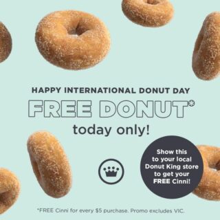 DEAL: Donut King - Free Cinnamon Donut with Every $5 Purchased (4 June 2021) 3