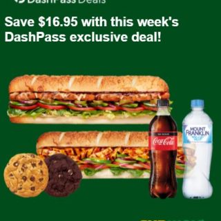 DEAL: Subway - $20 Classic Meal for Two Delivered via DoorDash DashPass (Save $16.95) 4 DEAL: Subway - $20 Classic Meal for Two Delivered via DoorDash DashPass (Save $16.95) 4