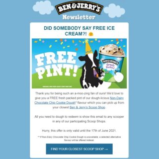 DEAL: Ben & Jerry's - Free Non-Dairy Chocolate Chip Cookie Dough Pint (until 17 June 2021) 2