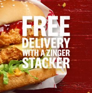 DEAL: KFC - Free Delivery with Zinger Stacker Purchase via KFC App (3 October 2021) 28