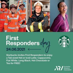 DEAL: Starbucks - Free Tall Size Hot or Iced Latte, Cappuccino, Flat White, Long Black, Hot Chocolate or Tea for First Responders on 24 June 2021 5