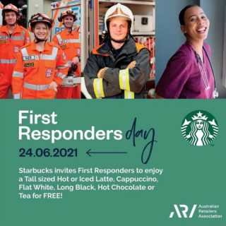 DEAL: Starbucks - Free Tall Size Hot or Iced Latte, Cappuccino, Flat White, Long Black, Hot Chocolate or Tea for First Responders on 24 June 2021 10