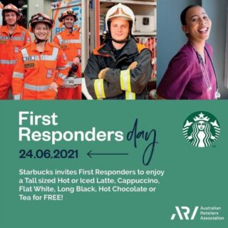 DEAL: Starbucks - Free Tall Size Hot or Iced Latte, Cappuccino, Flat White, Long Black, Hot Chocolate or Tea for First Responders on 24 June 2021 4 DEAL: Starbucks - Free Tall Size Hot or Iced Latte, Cappuccino, Flat White, Long Black, Hot Chocolate or Tea for First Responders on 24 June 2021 4