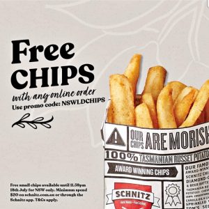 DEAL: Schnitz - Free Chips with $20 Spend via Schnitz Website or App in NSW/QLD/SA/WA 5
