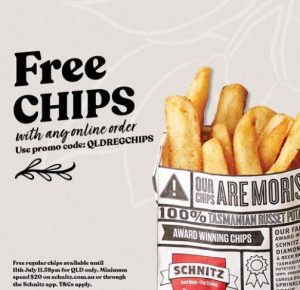 DEAL: Schnitz - Free Chips with $20 Spend via Schnitz Website or App in QLD (until 11 July 2021) 5