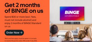 DEAL: Uber Eats - Free 2 Months BINGE Streaming with $30 Spend (until 4 July 2021) 9