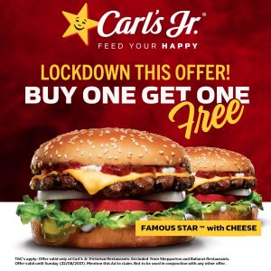 DEAL: Carl's Jr - Buy One Get One Free Famous Star with Cheese Burger (VIC Only) 9
