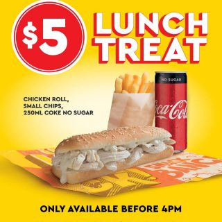 DEAL: Chicken Treat - $5 Chicken Roll, Chips & 250ml Coke No Sugar until 4pm 7