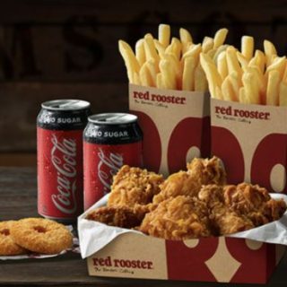 DEAL: Red Rooster - 6 Pieces Fried Chicken, Large Chips, 2 Pineapple Fritters & 2 Cans for $22 Delivered 3