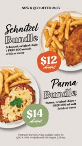 DEAL: Schnitz - $12 Schnitzel Bundle or $14 Parma Bundle with Chips & 600ml Soft Drink or Water (NSW/QLD) 3
