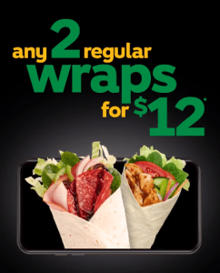 DEAL: Subway - 2 Regular Wraps for $12 via Subway App (until 3 October 2021) 3