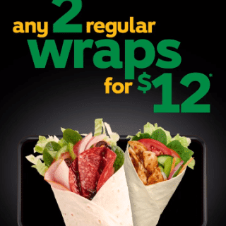 DEAL: Subway - 2 Regular Wraps for $12 via Subway App (until 3 October 2021) 10 DEAL: Subway - 2 Regular Wraps for $12 via Subway App (until 3 October 2021) 10