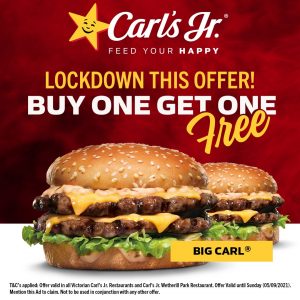 DEAL: Carl's Jr - Buy One Get One Free Big Carl Burger (VIC/Wetherill Park NSW) 9