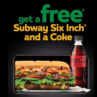 DEAL: Subway - Free Six Inch Sub & 390ml Coke for New Subway App Members 6 DEAL: Subway - Free Six Inch Sub & 390ml Coke for New Subway App Members 6