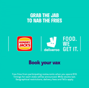 DEAL: Hungry Jack's - Free Large Fries with $10 Spend via Deliveroo when Your State Reaches 60% Double Vaxxed 6