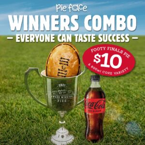 DEAL: Pie Face - $10 Footy Finals Pie & 600ml Coke Variety 2