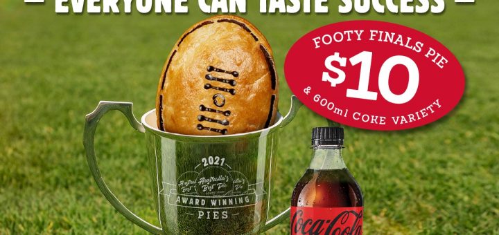DEAL: Pie Face - $10 Footy Finals Pie & 600ml Coke Variety 1