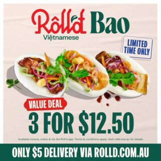 DEAL: Roll'd - 3 Bao for $12.50 (until 10 October 2021) 2