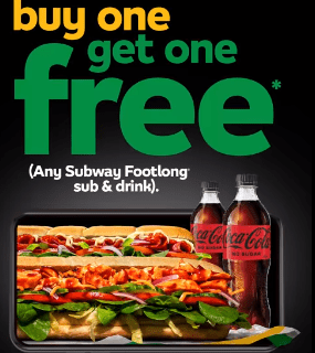 DEAL: Subway - Buy One Get One Free Any Subway Footlong and Any Drink via App (until 24 October 2021) 5 DEAL: Subway - Buy One Get One Free Any Subway Footlong and Any Drink via App (until 24 October 2021) 5