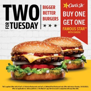 DEAL: Carl's Jr - Buy One Get One Free Famous Star with Cheese (VIC/Wetherill Park NSW) 9
