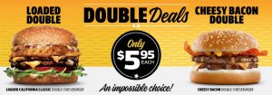 DEAL: Carl's Jr - $5.95 Double Deals (Loaded California Classic Double Cheeseburger or Cheesy Bacon Double Cheeseburger) 9