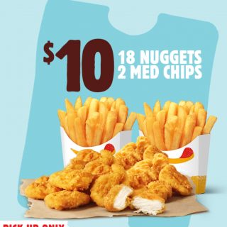 DEAL: Hungry Jack's - 18 Nuggets and 2 Medium Chips for $10 via App (until 1 August 2022) 2
