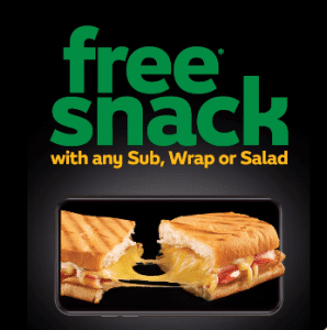 DEAL: Subway - Free Snack with any Sub, Wrap or Salad via Subway App (until 10 October 2021) 1