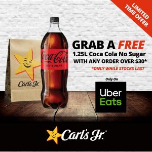 DEAL: Carl's Jr - Free 1.25L Coke No Sugar with $30 Spend via Uber Eats 15