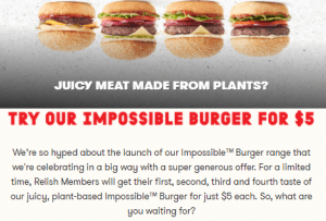 DEAL: Grill'd - $5 Impossible Burger for Relish Members (until 30 November 2021) 3