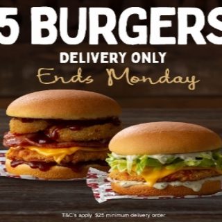DEAL: Red Rooster - $5 Burgers, Rolls & Wraps via Red Rooster Delivery (until 29 November 2021) 1