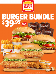 DEAL: Hungry Jack's - $39.95 Burger Bundle (2 Jack's Fried Chicken, 2 Whoppers, 4 Chips, 4 Drinks & 10 Nuggets) 3