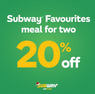 DEAL: Subway - 20% off Favourites Meal for Two via Uber Eats 7