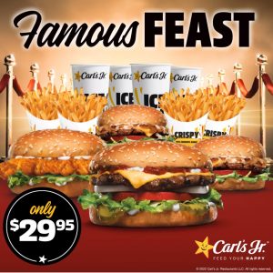 DEAL: Carl's Jr $29.95 Famous Feast (4 Burgers, 4 Small Fries & 4 Small Drinks) 9