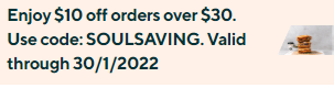 DEAL: Soul Origin - $10 off $30+ Spend via DoorDash (until 30 January 2022) 10