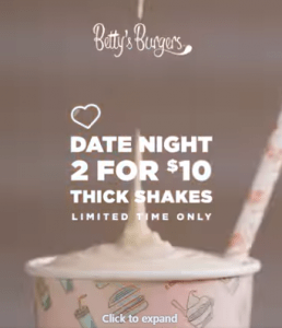 DEAL: Betty's Burgers - 2 Thickshakes for $10 6