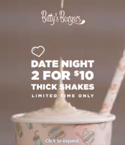 DEAL: Betty's Burgers - 2 Thickshakes for $10 7