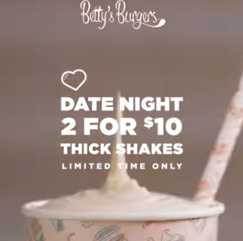 DEAL: Betty's Burgers - 2 Thickshakes for $10 10