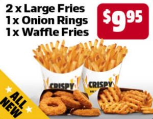 DEAL: Carl's Jr - 2 Large Fries, 1 Onion Rings & 1 Waffle Fries for $9.95 (until 31 July 2022) 8
