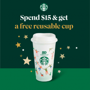 DEAL: Starbucks - Free Reusable Cup with $15 Spend 5