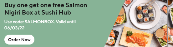 DEAL: Sushi Hub - Buy One Get One Free Salmon Nigiri Box via DoorDash (until 6 March 2022) 2