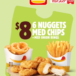 DEAL: Hungry Jack's - 6 Nuggets, Medium Chips & Medium Onion Rings for $8 via App (until 4 July 2022) 6