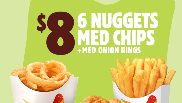 DEAL: Hungry Jack's - 6 Nuggets, Medium Chips & Medium Onion Rings for $8 via App (until 4 July 2022) 8