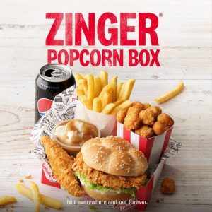 DEAL: KFC $12.95 Zinger Popcorn Box (Zinger Burger, Popcorn Chicken, Tender, Chips, Potato & Gravy, Drink) 3